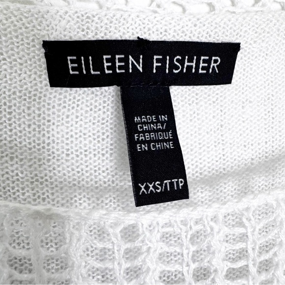 Eileen Fisher Linen Knit Mesh Overlay Tiered Layered Sweater Top White Size XXS - Picture 11 of 12